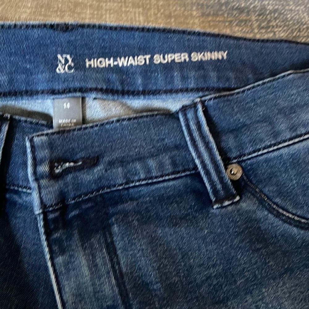 NY&C High Waist Super Skinny Dark Wash Jean lined with Vegan Leather